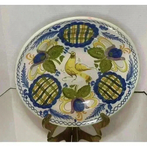 Reproduction French Faience Pottery Serving Bowl‎ 11.5 inch Yellow Bird - Picture 1 of 4